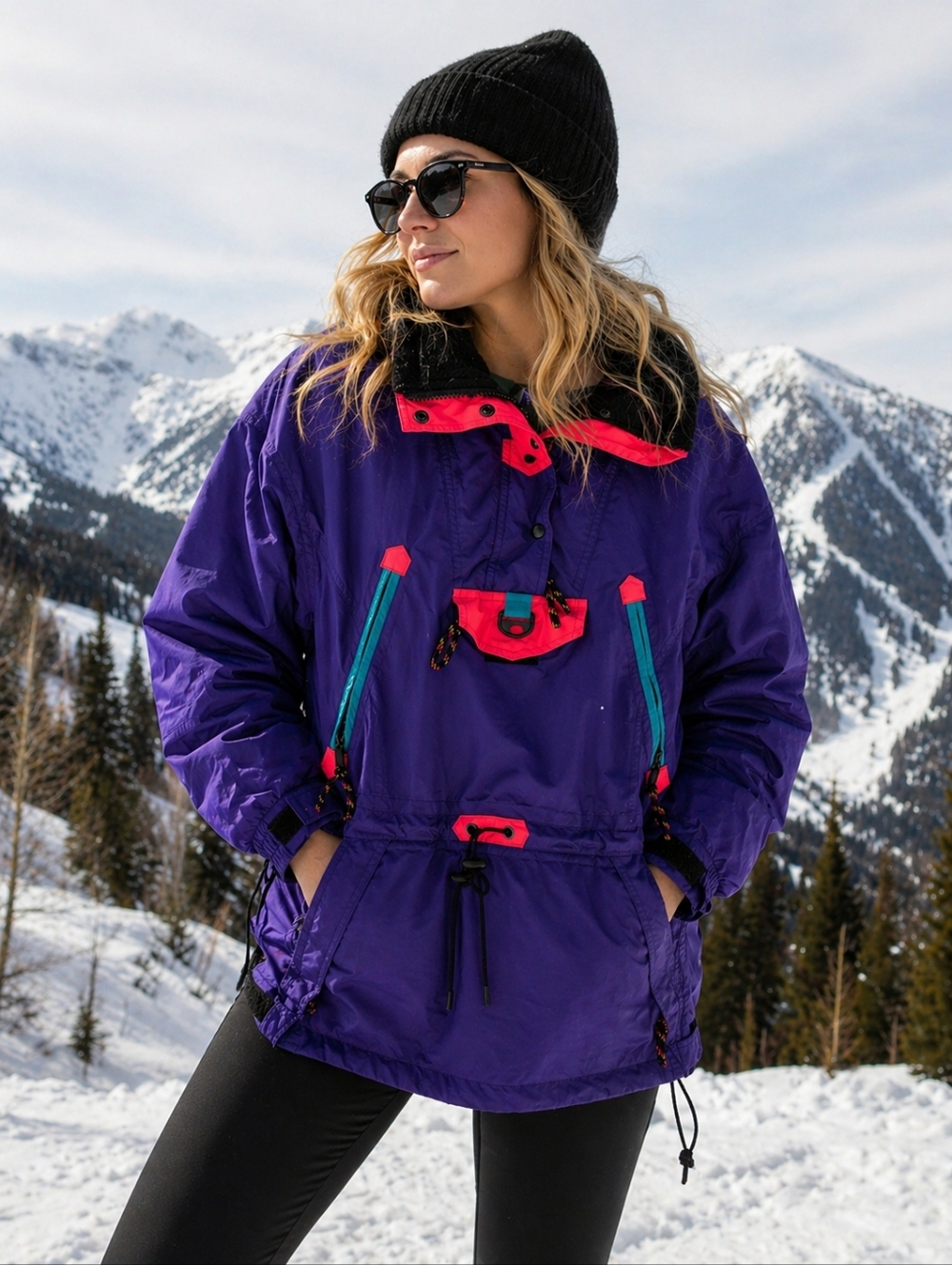 Women's Ski Jacket Slalom Size 12 Purple Pink Waterproof Hooded Zip Pockets Snow